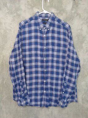 Banana Republic Shirt Mens XL Blue Plaid Linen Camden Standard Fit Long Sleeve